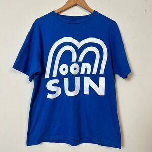 Public Possession Moon Sun Graphic T-Shirt Blue Organic Cotton Large